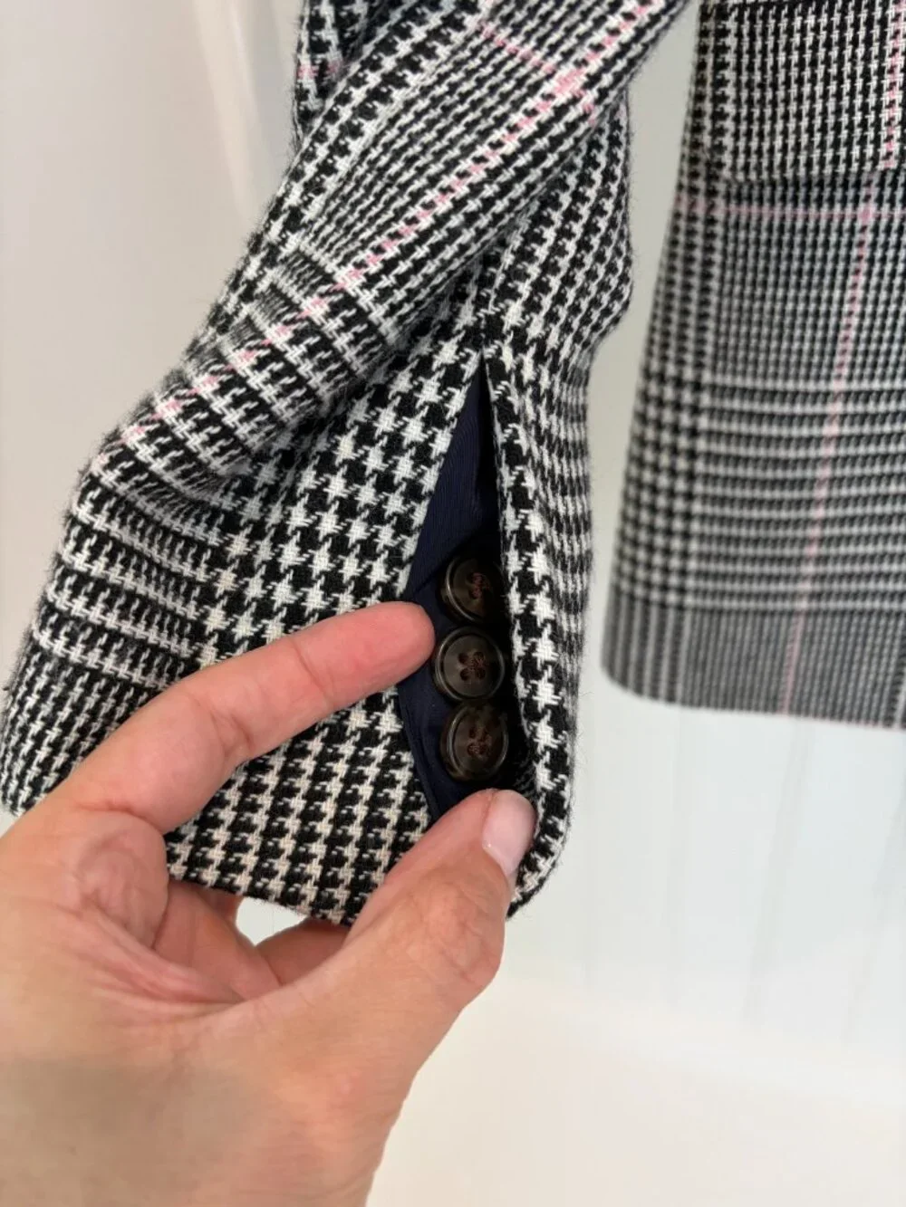 J.Crew Nello Gori Boyfriend Blazer Glen Plaid Houndstooth Pink Lining Sz 2